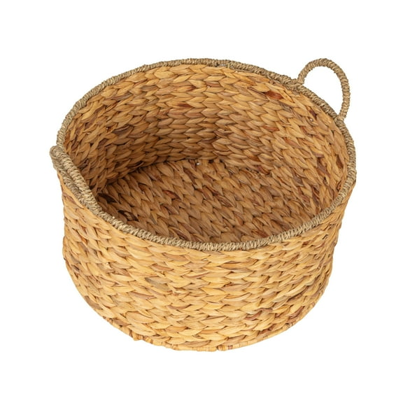 Household Essentials Round Handwoven Water Hyacinth and Seagrass Basket with Handles, Natural