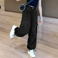 thumbnail image 4 of Mgmyaa Girls 2025 Fashionable Wide Leg Cargo Pants Street Wear Casual Long Pants with Elastic Waist for Big Kids 5-16 Years, 4 of 5