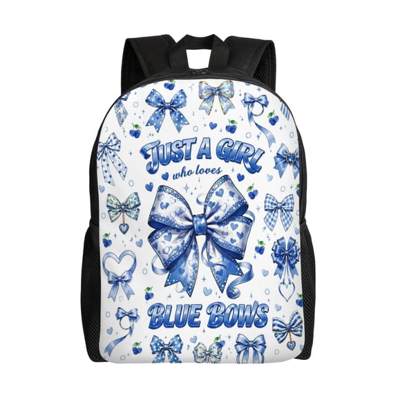 Cute Blue Bows Backpack Full Front Print Travel Laptop Bag for Men and Women