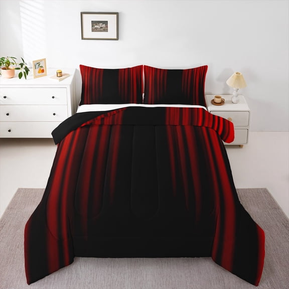 Abstract Ombre Comforter Set Teens Red and Black Bedding Set Room Decor 3Pcs Full Size