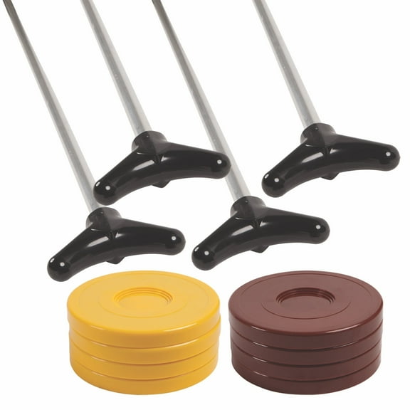 Champion Sports Classic Group Games Shuffleboard Set: Champion Sports Indoor Outdoor 8 Puck 4 Cue Sticks Party Game, Yellow