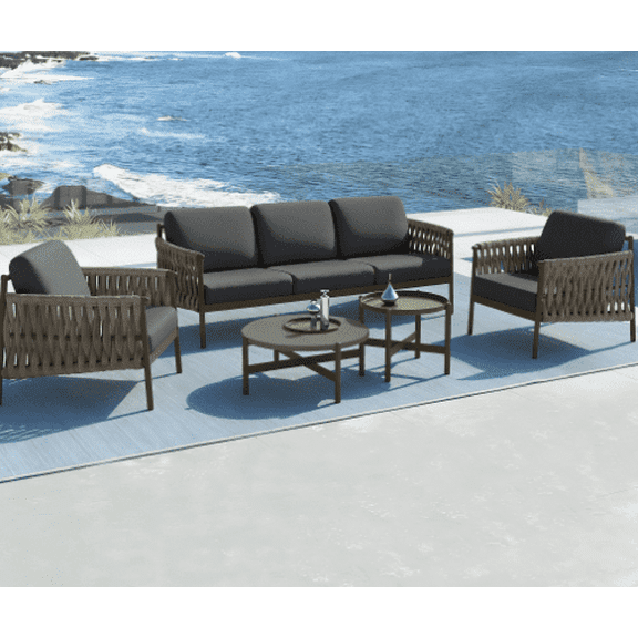 EVERITE 5-Person Patio Conversation Set,Cushioned Outdoor Seating for Patio Gatherings,Dark Gray