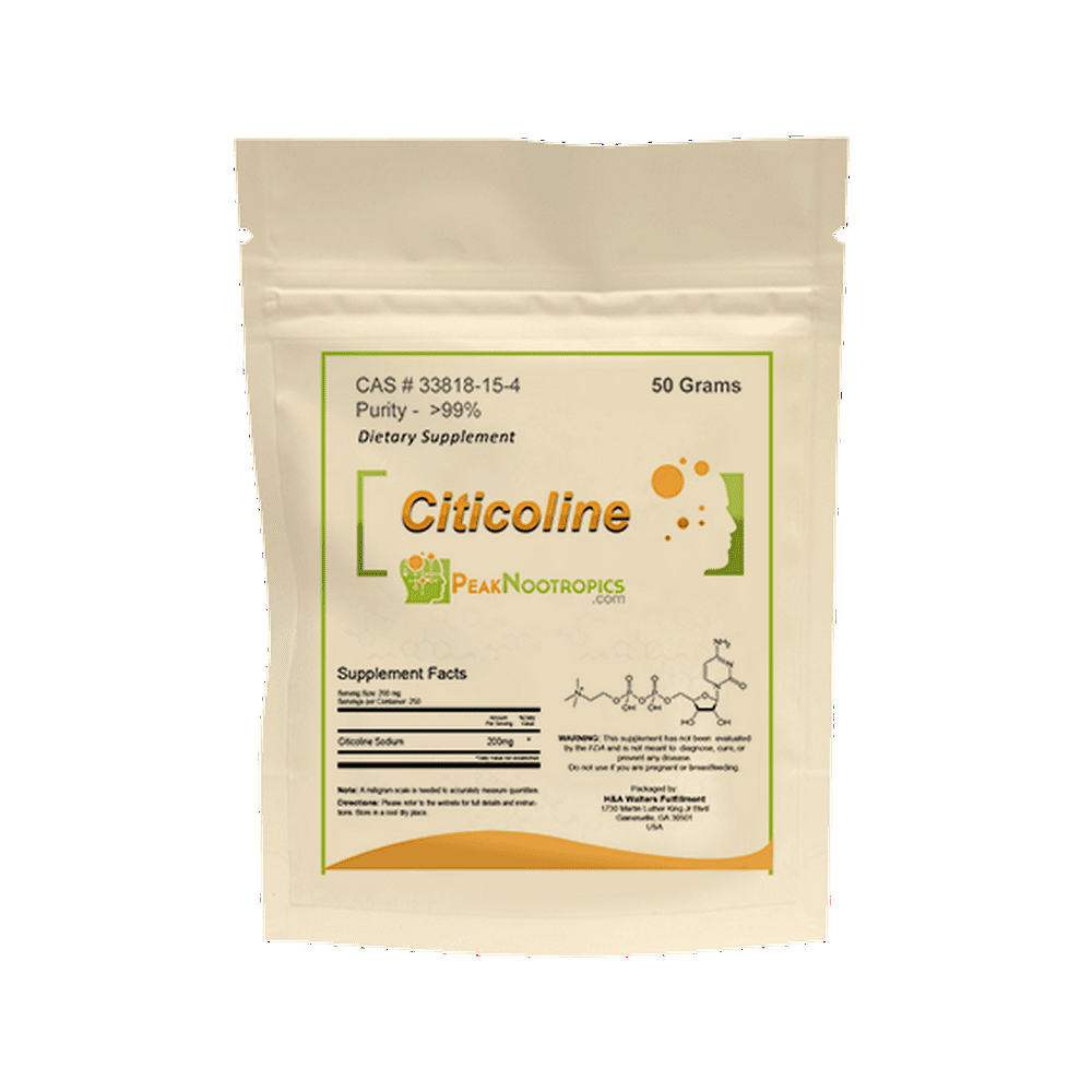 PeakNootropics Citicoline Sodium (CDP Choline) Powder 50 grams