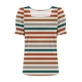 thumbnail image 5 of Tops for Women Summer Casual Ruffle Trim Sleeve Square Neck T-Shirts, Striped Printed Loose Fit Blouse, Stylish and Comfortable Short Sleeve Top, Limited Time Off, 5 of 6