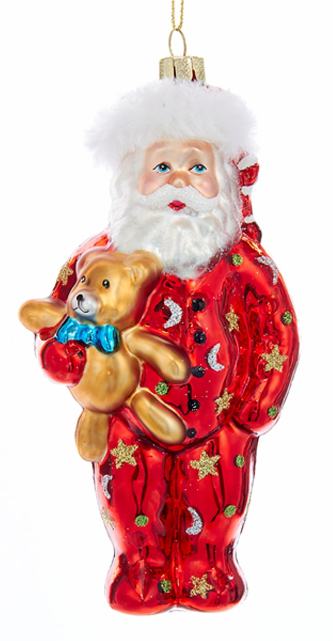 Kurt Adler Noble Gems Santa in Pajamas with Teddy Bear Holiday Ornament  Glass