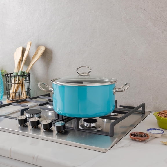 6-Quart Dutch Oven with Glass Lid Dishwasher, Grill & Oven Safe up to 480 ℉   (Enamel on Steel) Nonstick Interior, Stainless Handles, Great for Baking, Roasting & Stewing (Teal)