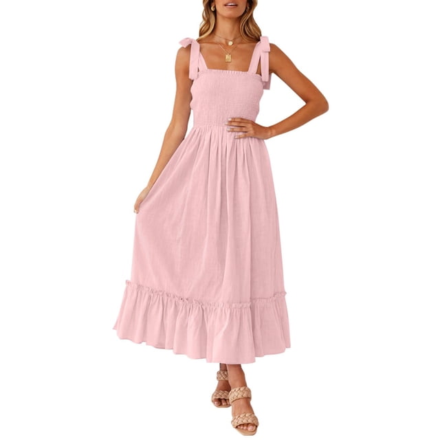 Vestido ZESICA boho de verano con volantes, largo maxi, rosa, XS
