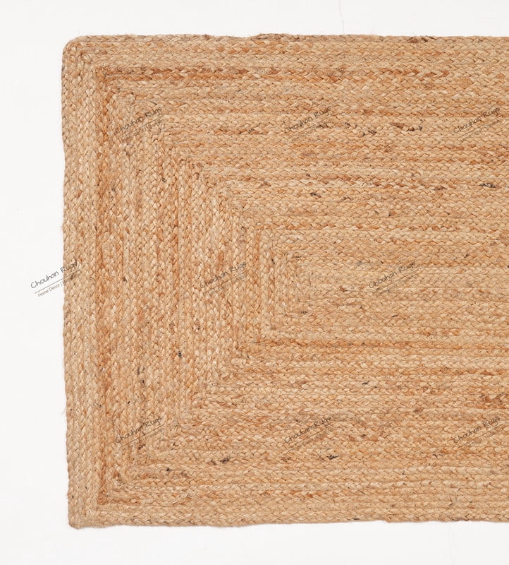 Rectangle Rug Natural Jute Rug Hand Braided Beige Color Rounding Line Area Rug