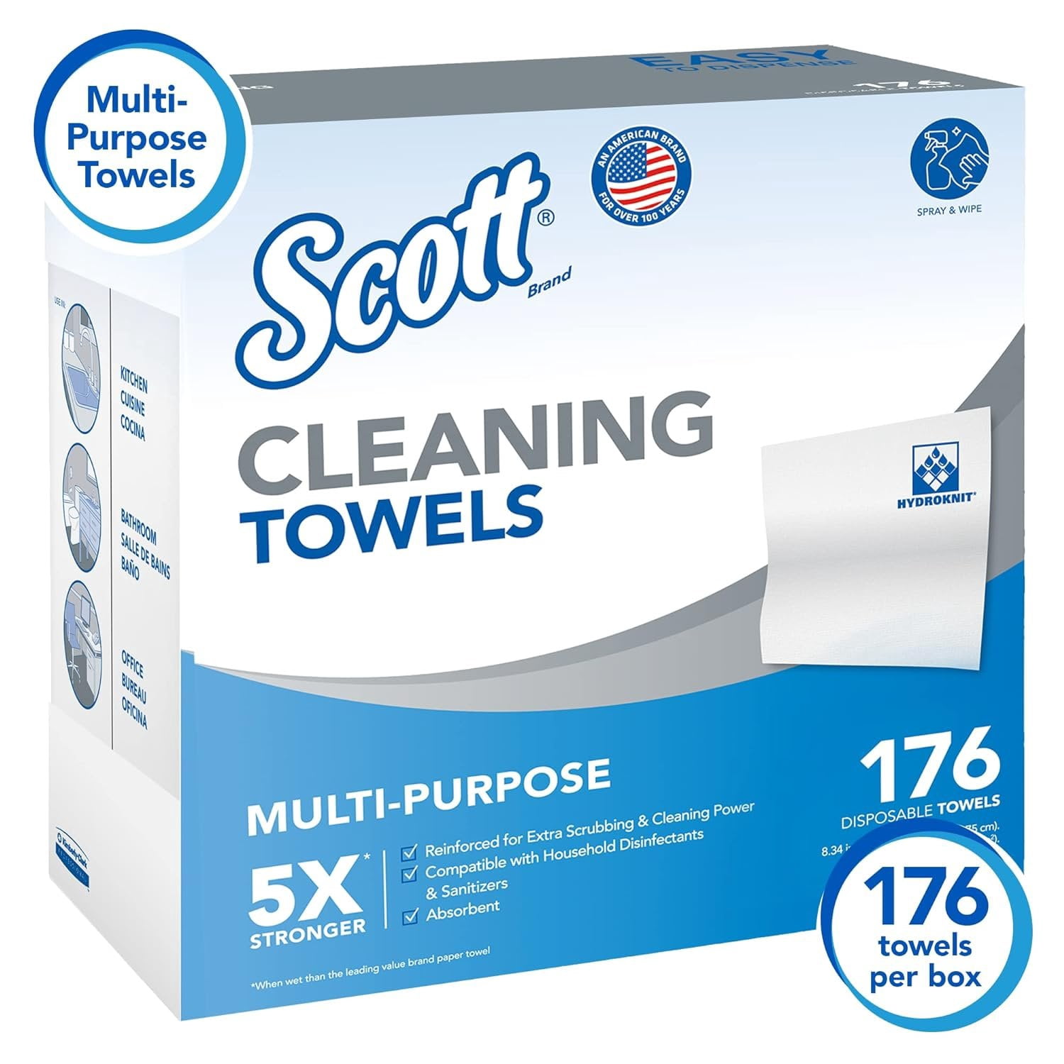 Scott Cleaning Towels 53892, White, 176 Towels/Box, 10 Boxes/Case, 1,760 Towels/Case