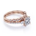 thumbnail image 3 of JeenMata Trilogy - 1.75 Carat Round Shaped Moissanite - Vintage Design Filigree Milgrain - Pave Wedding Ring Set - 18K Rose Gold Plating Over Silver, 3 of 7