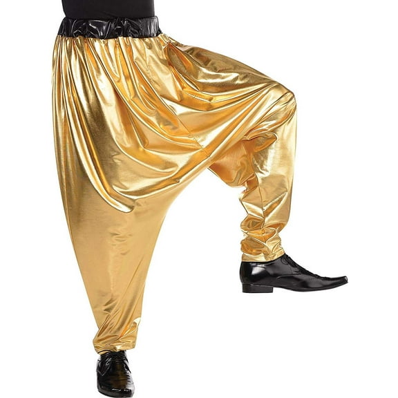 Hip Hop Harem Mens Adult 90s Gold Halloween Costume Pants-L/XL