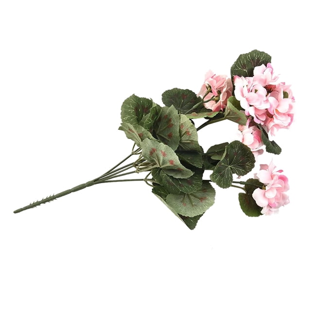 Plantas artificiales de geranio, simulación de arbusto floral, flores artificiales para interior o exterior, color rosa claro