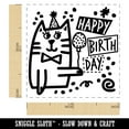 thumbnail image 2 of Happy Birthday Cat with Hat and Balloon Self-Inking Rubber Stamp Ink Stamper - Orange Ink - Small 1 Inch, 2 of 7