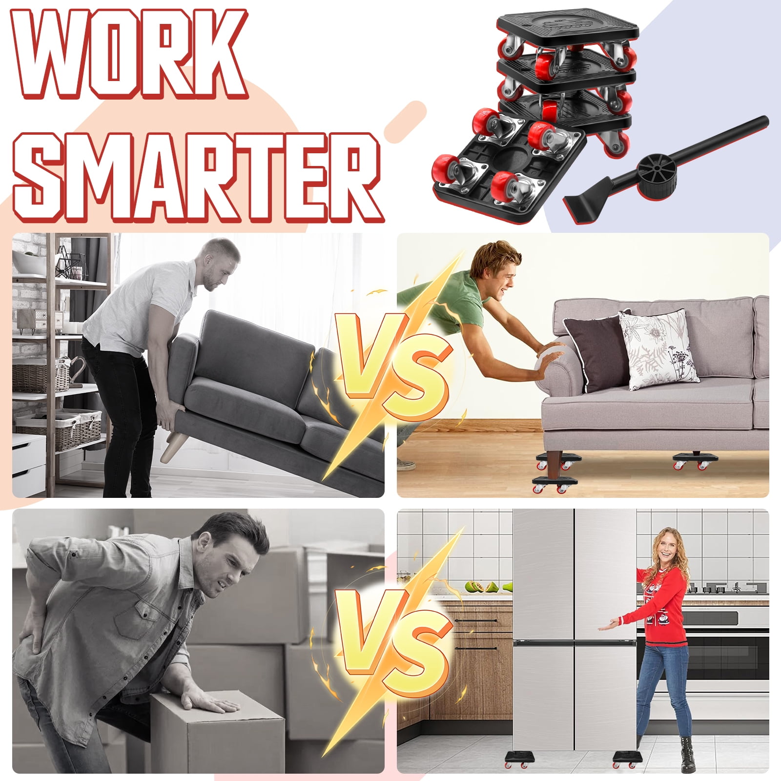 Meafeng Furniture Movers Dolly Furniture Lifter Tool Moving Dolly with 4 Wheels 360° Rotation, 660lbs Capacity, Black