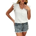 thumbnail image 1 of xiaxaixu Women Lace Shirt, Sleeveless Ruffle V Neck Cutout Solid Color Loose Blouses Tops Casual Party Spring Summer Vest, 1 of 9