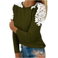 thumbnail image 2 of GaThRRgYP Spring Tops for Women,Womens Tops Short Sleeve Blouse,Women's Fall Casual Long Sleeve Blouse Round Neck Lace Tops T-Shirt Army Green M, 2 of 5
