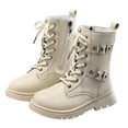 thumbnail image 6 of Quealent Girls Boys Ankle Boots Side Zipper Combat Shoes with Lace Up for Toddler/Little Kid/Big Kid Beige for Size 10.5, 6 of 9