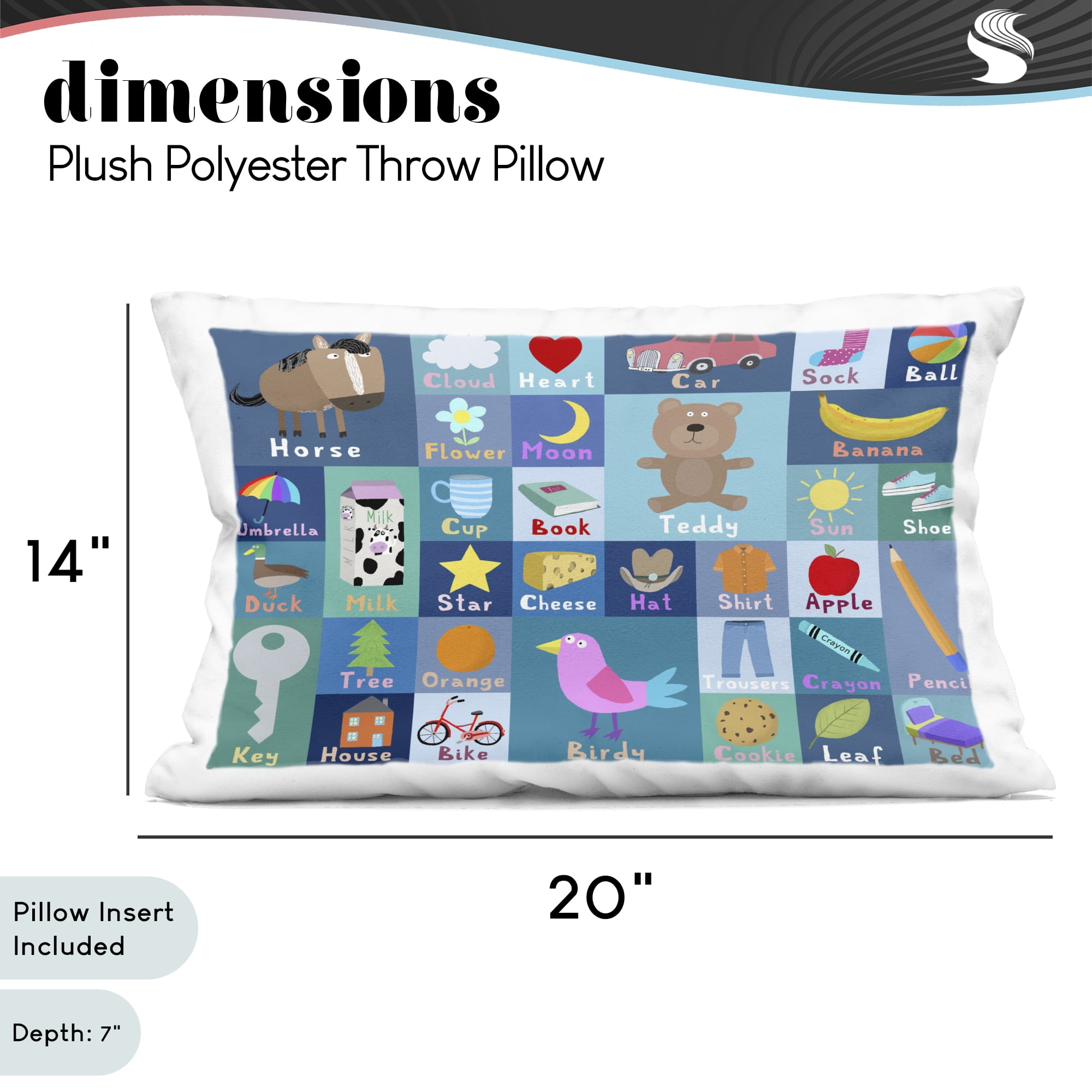 Stupell Industries Blue First Words Decorative Printed Throw Pillow, design by Carla Daly, 14 x 7 x 20
