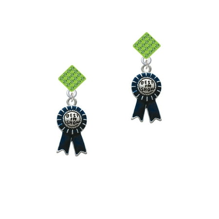 Best in Show Blue Ribbon Lime Green Crystal Diamond-Shape