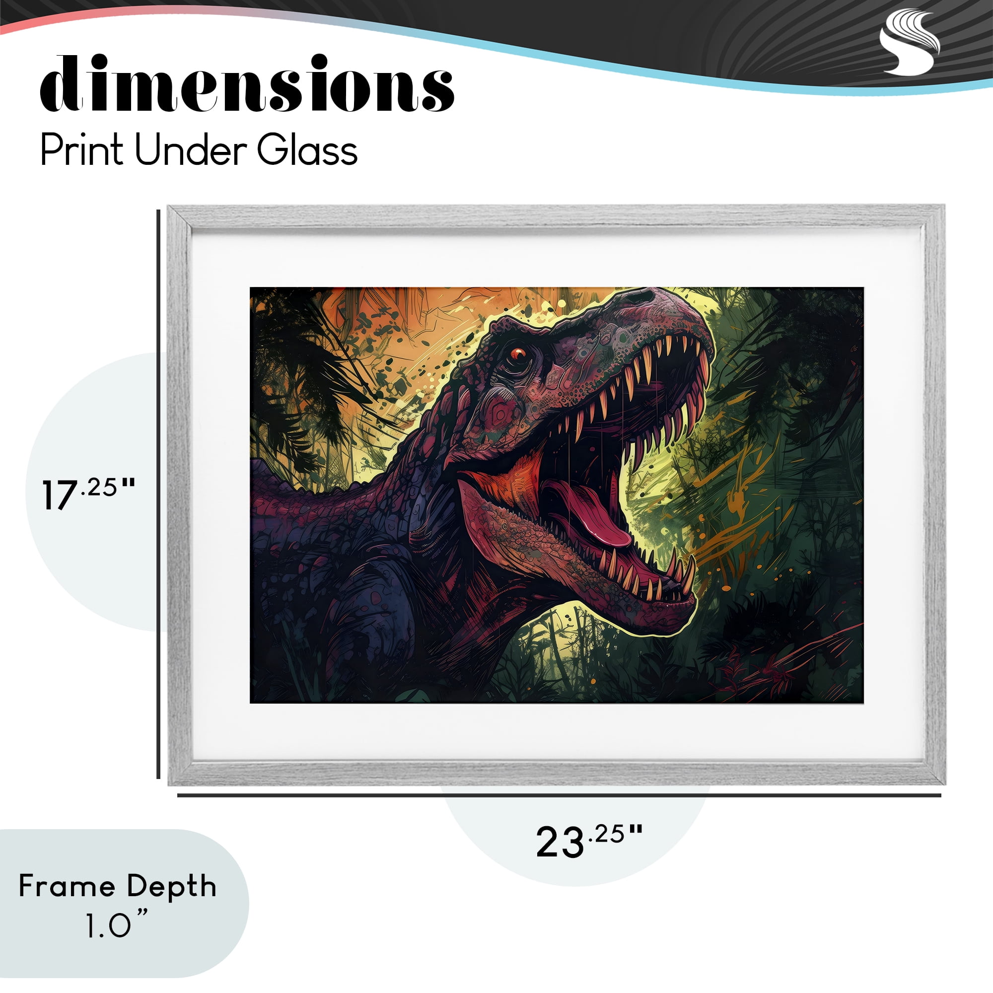 Stupell Industries Dark Roaring T-Rex Gray Framed Print Under Glass, design by Creative Studio