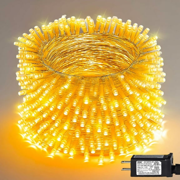 Christmas String Lights, 100 FT 300 LED Connectable Waterproof String Lights Clear Wire with 8 Modes Timer, Christmas Decorations for Indoor Outdoor Xmas Party Yard Garden (Warm White)