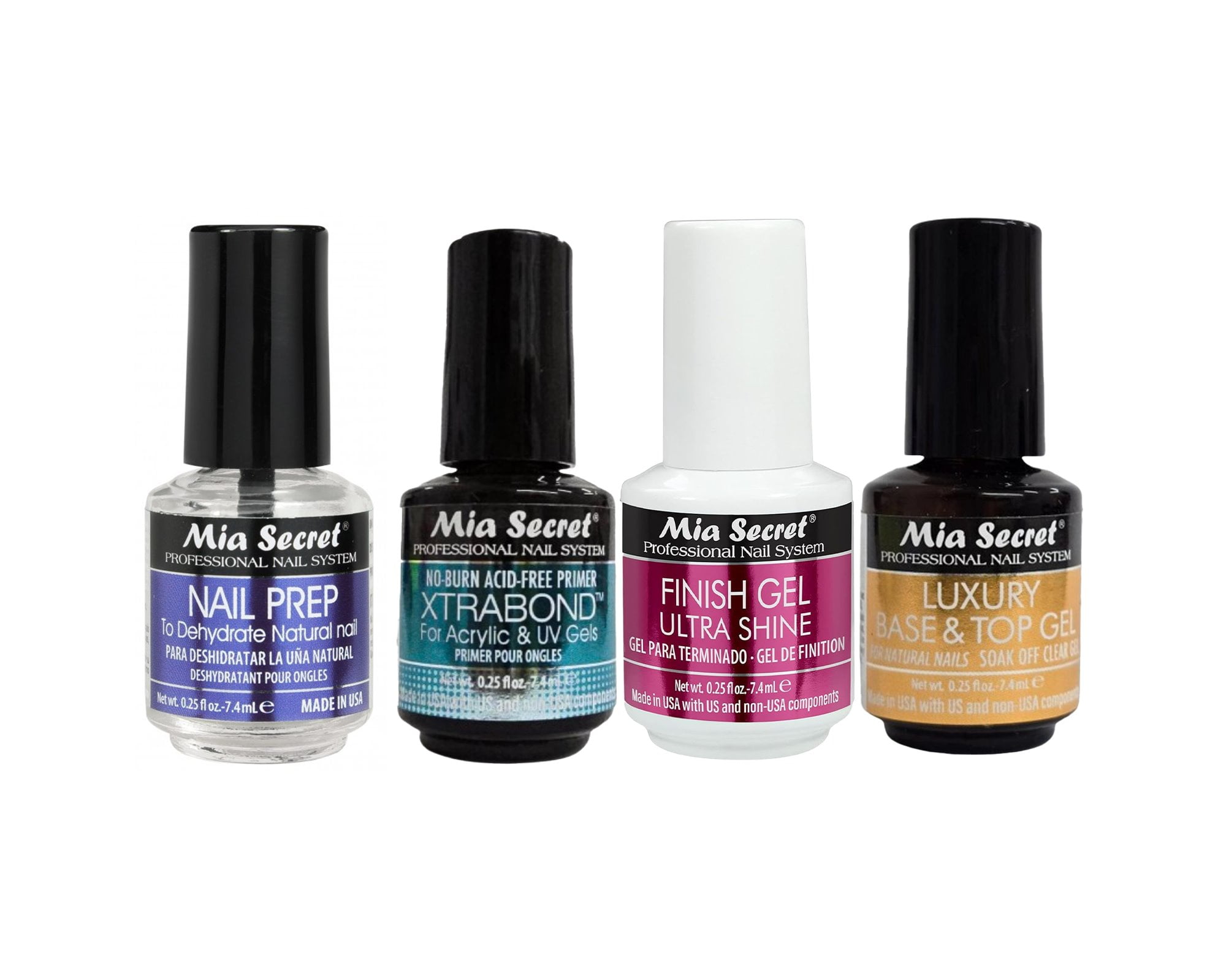 Mia Secret - Nail Prep, Xtrabond, Finish Gel Ultra Shine, Luxury Base & Top Gel (0.25 oz. each) - Combo