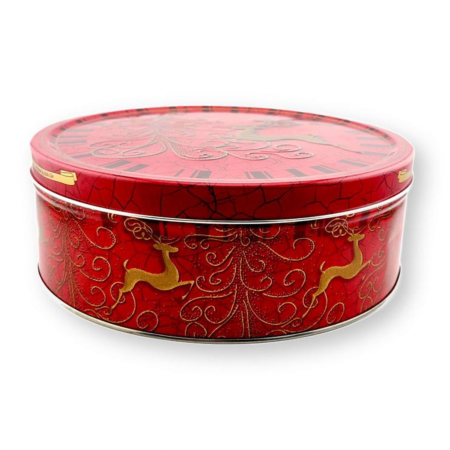 Jacobsens Danish Butter Cookies Reindeer Embossed Gift Tin with Bonus Gift Gold Stainless Steel Tongs 14.1Oz. (400 g.)