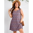 thumbnail image 2 of SHOWMALL Women's Plus Size Sleeveless Dress, A-Line Summer Dress with Pockets, Vibrant Floral Black 1X Keyhole Neck Pleated Casual Shift Dress for Beach Vacation, 2 of 6
