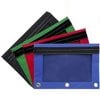 Emraw Zippered Pencil Pouches with 3-Ring Grommet Holes & Quick View Mesh Pocket - Colors Included: Black, Green, Red, Blue (4 Pack)