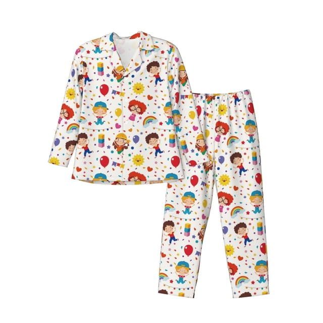 Balery Childrens Party Pijama para Hombre de Dos Piezas con Manga Larga, Conjunto de Dormir y Descanso Suave con Bolsillos-Large