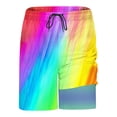 thumbnail image 6 of Yaoyar Men's Hawaiian Rainbow Print Elastic Waist Drawstring Shorts Double Layer Beach Swim Trunks with Pocket,Yellow,XL, 6 of 8