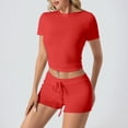 thumbnail image 3 of Short Sets for Women Slim Fit Short Sleeve Crewneck Crop T Shirt and Shorts 2 Piece Matching Set Womens Lounge Set, 3 of 7