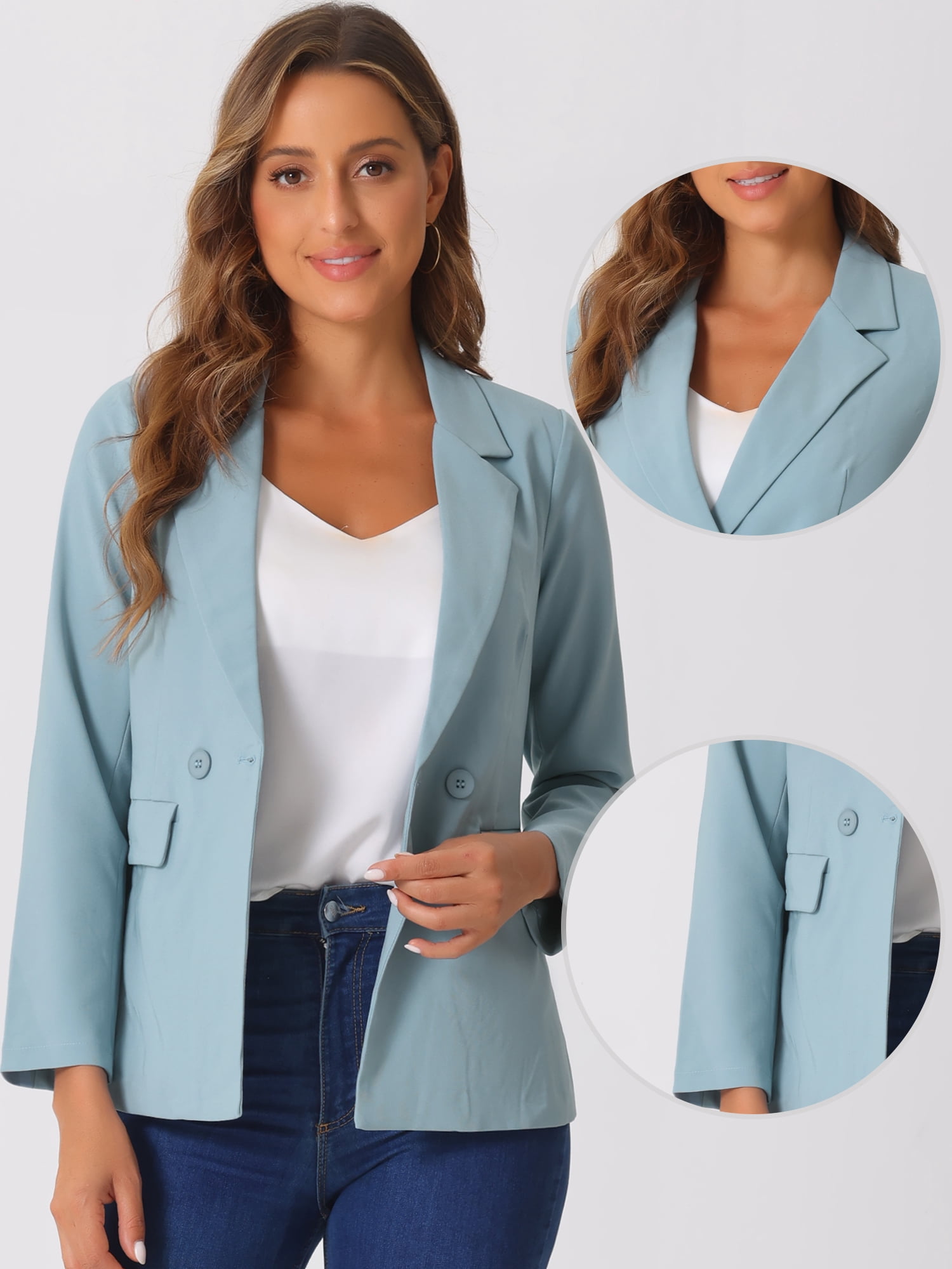 DARING DIVA Double Breasted Work Office Blazer XS Grey Blue