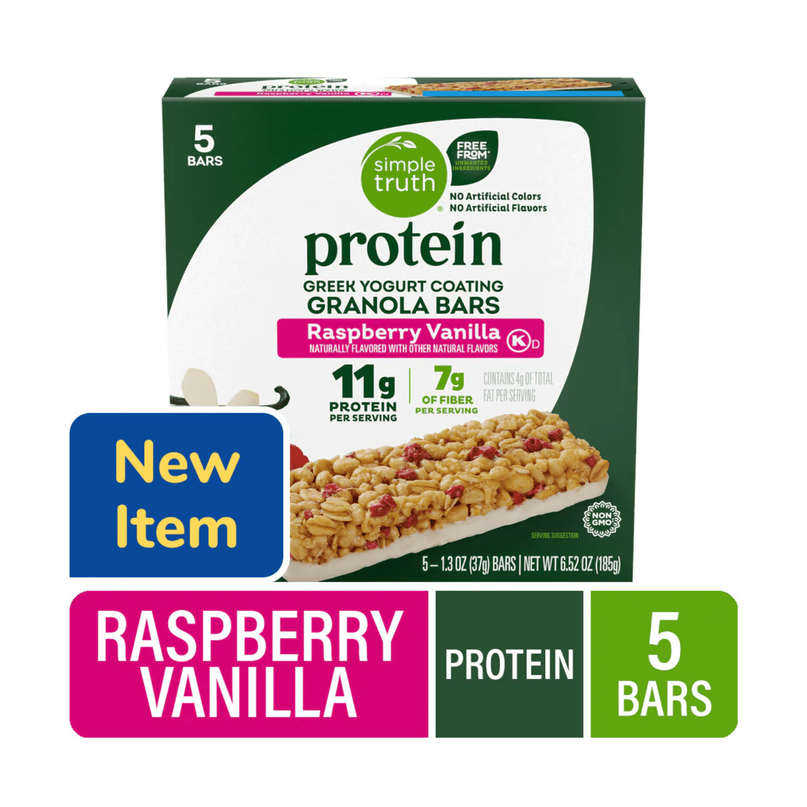 Simple Truth Protein Greek Yogurt Coating Raspberry Vanilla Granola Bars, 6.52 oz  , 2 Pack + Bonus