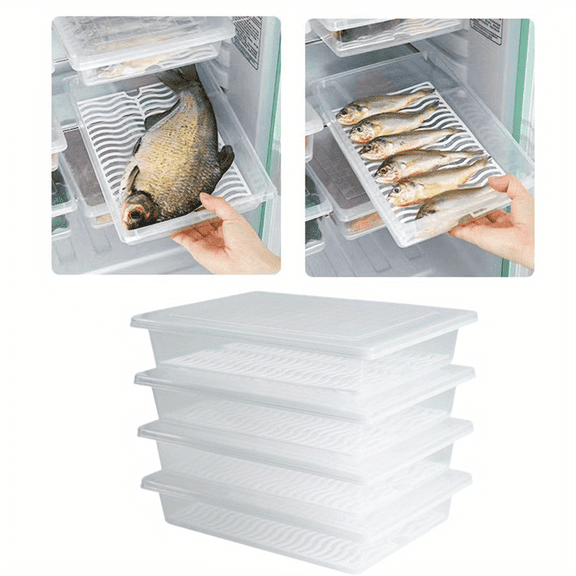 Plastic Food Containers 4-Piece Set Large, Stackable Storage Containers with Removable Drain Plate for Fruits and Vegetables