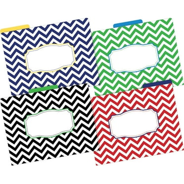 Barker Creek Designer File Folder Set of 24, Nautical Chevron, Multi-Design Set with Colorful Chevrons on Outside, Solid Colors on Inside, 24 Decorative Letter-Sized File Folders in Set (3957)