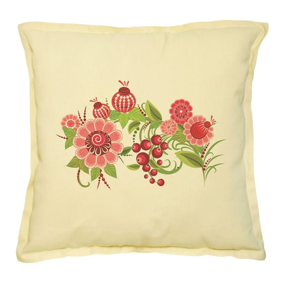 Birds with Flowers-7 Printed Khaki Decorative Pillows Case VPLC_02 Size 18x18