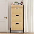 thumbnail image 6 of Garvee Rattan Storage Cabinet with 3 Flip Drawers, Freestanding Entryway Shoe Storage, Narrow Shoe Cabinet with Metal Legs for Entrance, Black & Oak, 6 of 7