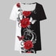 thumbnail image 4 of Tops Cortos para las Mujeres Impreso Cuello de Gran Tamaño Plisado Manga Corta Suelta Superior en Tamaños Más L-5xl, 4 of 9