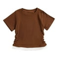 thumbnail image 1 of Mgmyaa Slim Fit T-Shirts for Girls Summer Waist Pleated Short Sleeve Tops Crew Neck Tops Basic Tees, 1 of 6