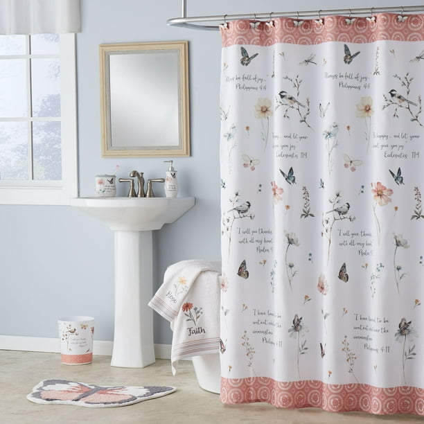 Mainstays Inspire Fabric Shower Curtain, Mainstays Shower Curtain Set With Bath Rugs