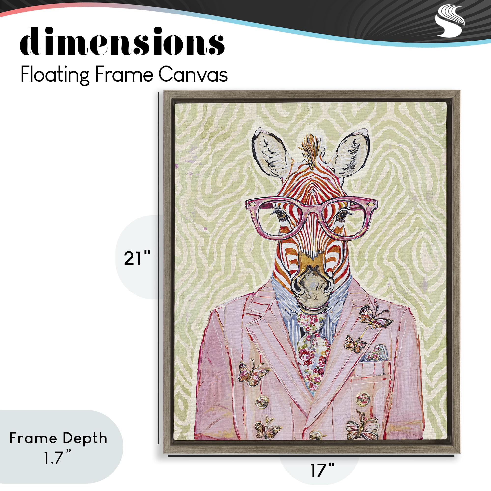Stupell Industries Pink Zebra over Green Brown Framed Floater Canvas Wall Art, design by Svetlana Aleynikova