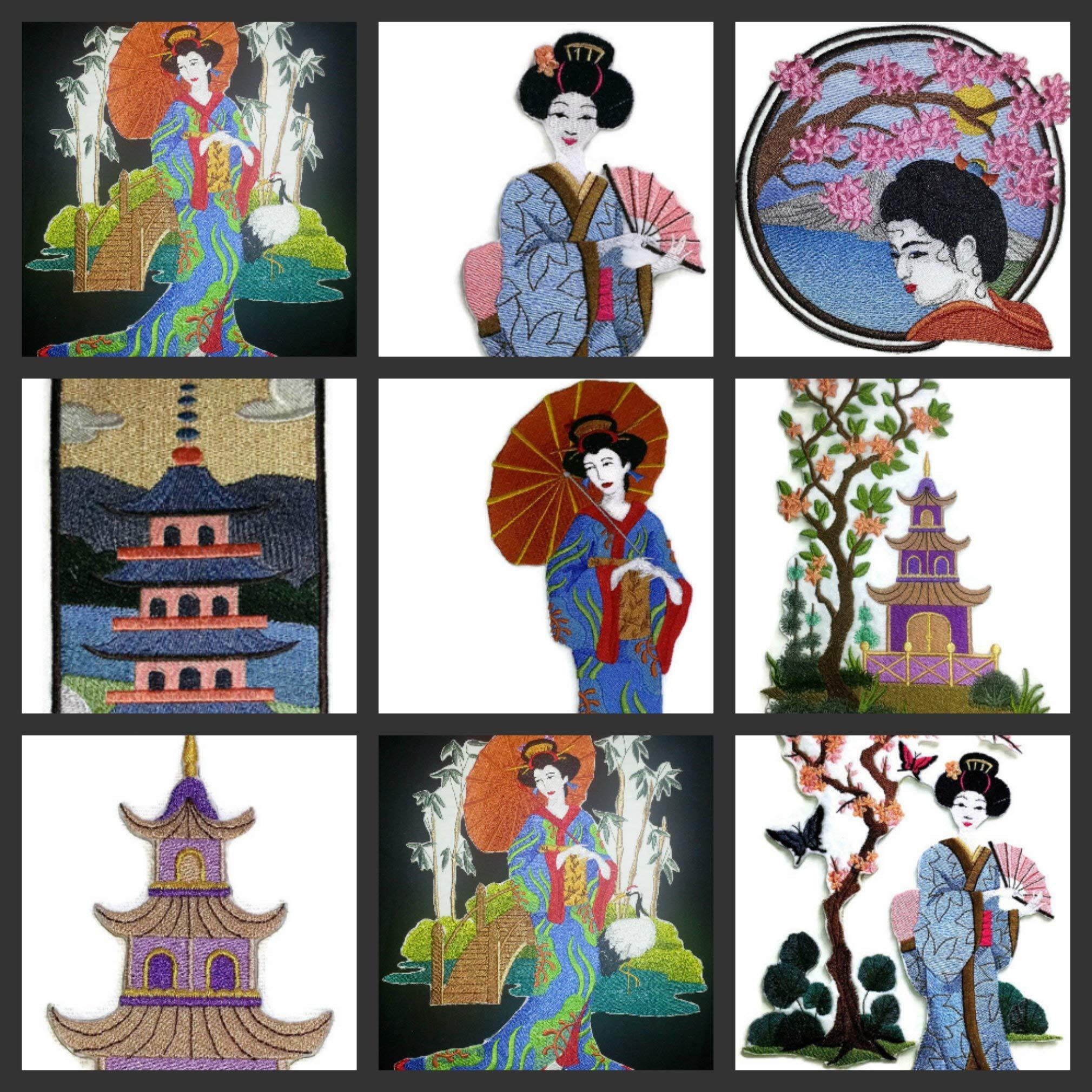 Custom [Geisha and Butterflies] Embroidered Iron On/Sew Patch [11.5" x 6.88"]