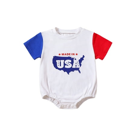 

Qtinghua Infant Baby Boy Girl 4th of July Outfits USA Print Romper Short Sleeve Bodysuit Jumpsuit Clothes