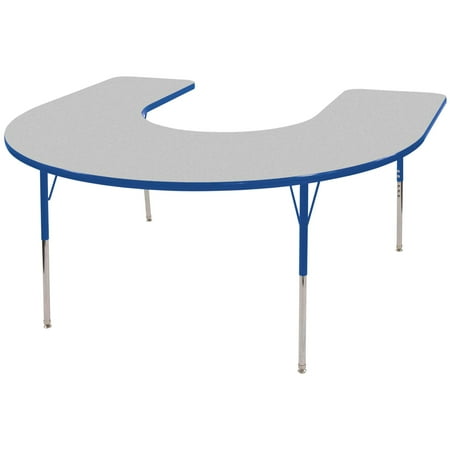 ECR4Kids 60in x 66in Horseshoe Everyday T-Mold Adjustable Activity Table Grey/Blue - Toddler Swivel