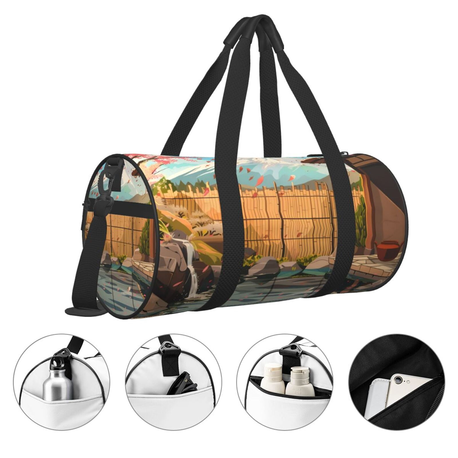 Vsdgher Tranquil Garden Landscape 45L Foldable Duffel Bag, Sports Gym Bag,Overnight Bag, Portable Weekender Bag for Airplanes