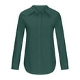 thumbnail image 7 of Shirts for Women Trendy, Yigetop Fall Long Sleeve Shirts for Women Cotton Linen Button Down Blouses Ruched Stand Collar Tops Blusas Elegantes Para Mujer Blackish Green, L, 7 of 7