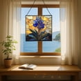 thumbnail image 6 of Bluebonnet Flower Stained Glass Panel Suncatcher Square Window Hanging, 8 Inch Real Glass Decorative Art Sun Catcher for Home, Gift, and Garden Decor 78OR5, 6 of 6