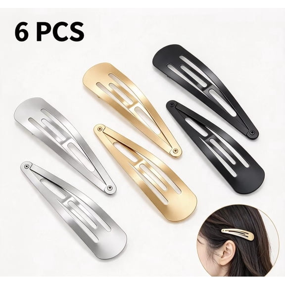 Vruelia 6 Pieces Large Metal Snap Hair Clips No Slip Hair Barrettes Girls Women Hair Accessories (Gold, Silver, Black)