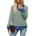 thumbnail image 5 of Wevis Women's Patch Denim Collar Knit Sweater Button Down Long Sleeve Autumn Blouse Casual Layered Look Fall Pullover Tops, 5 of 7